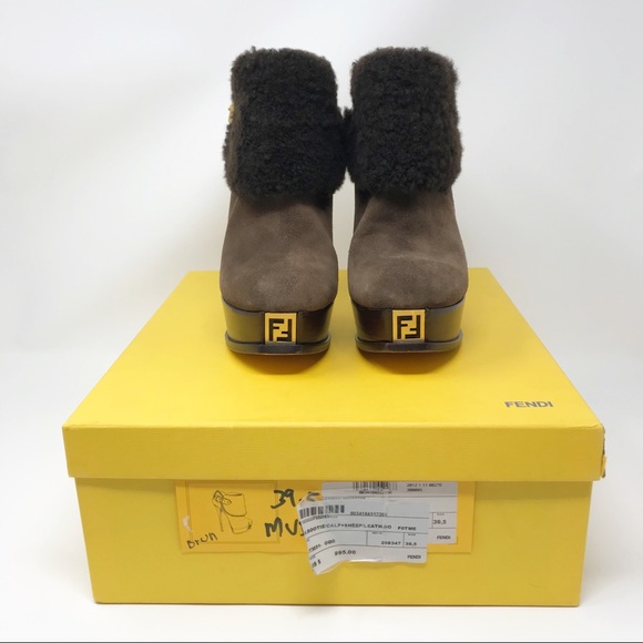 Fendi Shearling Fur Suede Ankle Booties Size 9 - Picture 5 of 8